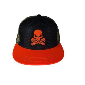 Monster Jam Grave Digger Hat Camo Orange Skull Mesh Trucker OSFM Racing Camo